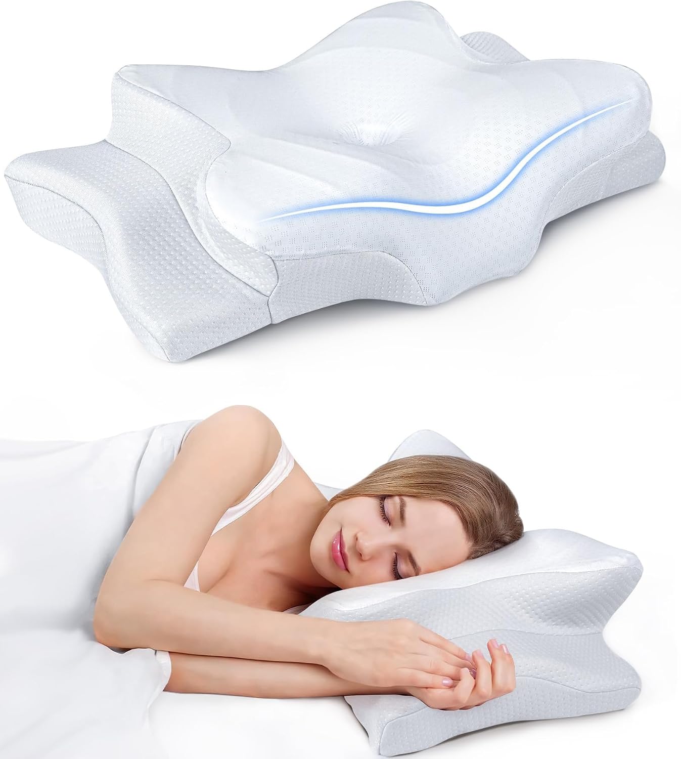 Ultra Pain Relief Cooling Pillow for Neck Support, Adjustable Cervical Pillow Cozy Sleeping, Odorless Ergonomic Contour Memory Foam Pillows, Orthopedic Bed Pillow for Side Back Stomach Sleeper