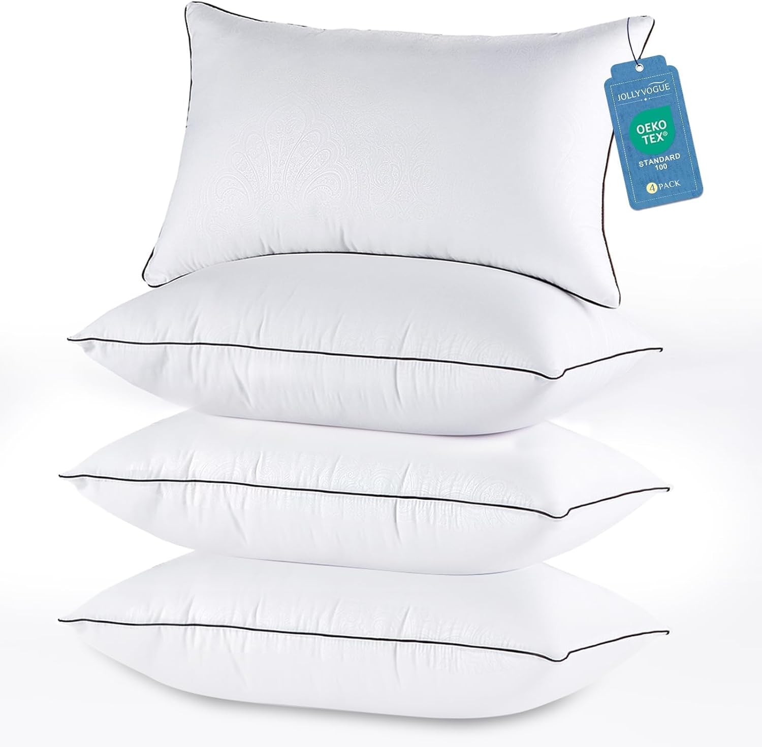 JOLLYVOGUE Pillows Queen Size Set of 4, Cooling and Firm Pillows with Oeko-Tex Certified Down Alternative Filling