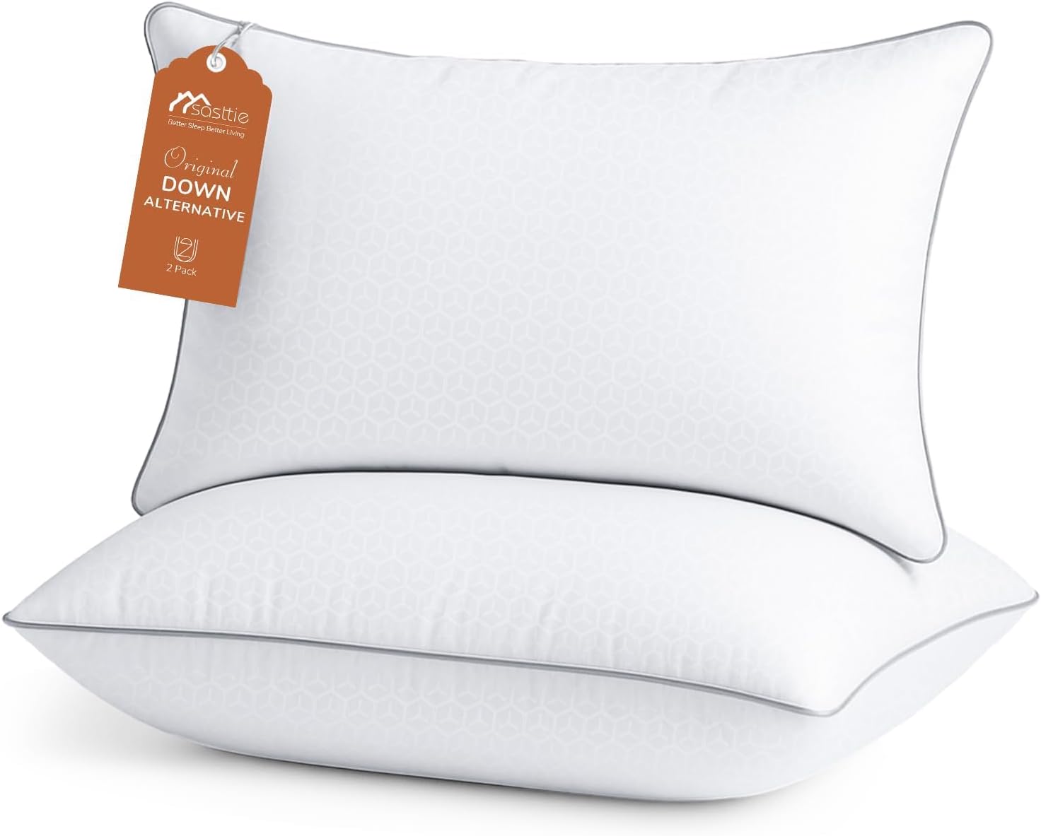 Sasttie Firm Pillows Queen Size Set of 2, Bed Pillows for Side, Back, and Stomach Sleepers, Oeko-Tex Certified Down Alternative