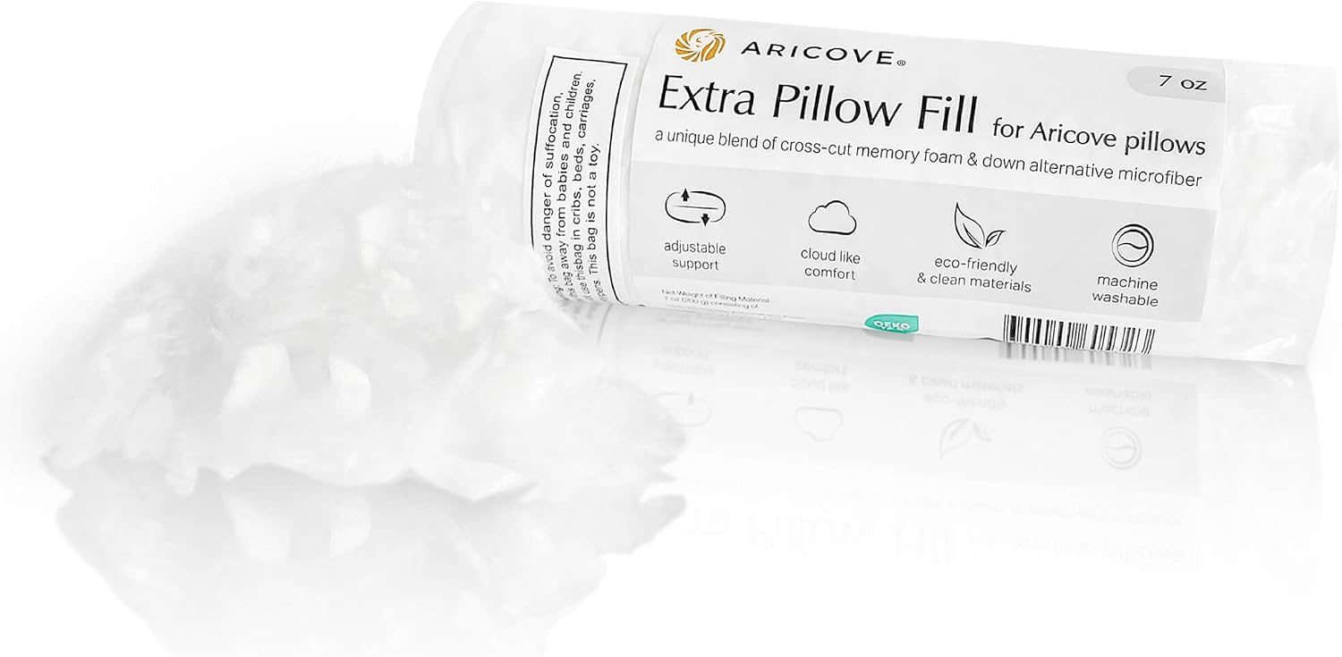 Aricove Extra Pillow Fill, Crosscut Memory Foam with Down Alternative (B0FD321J2M)