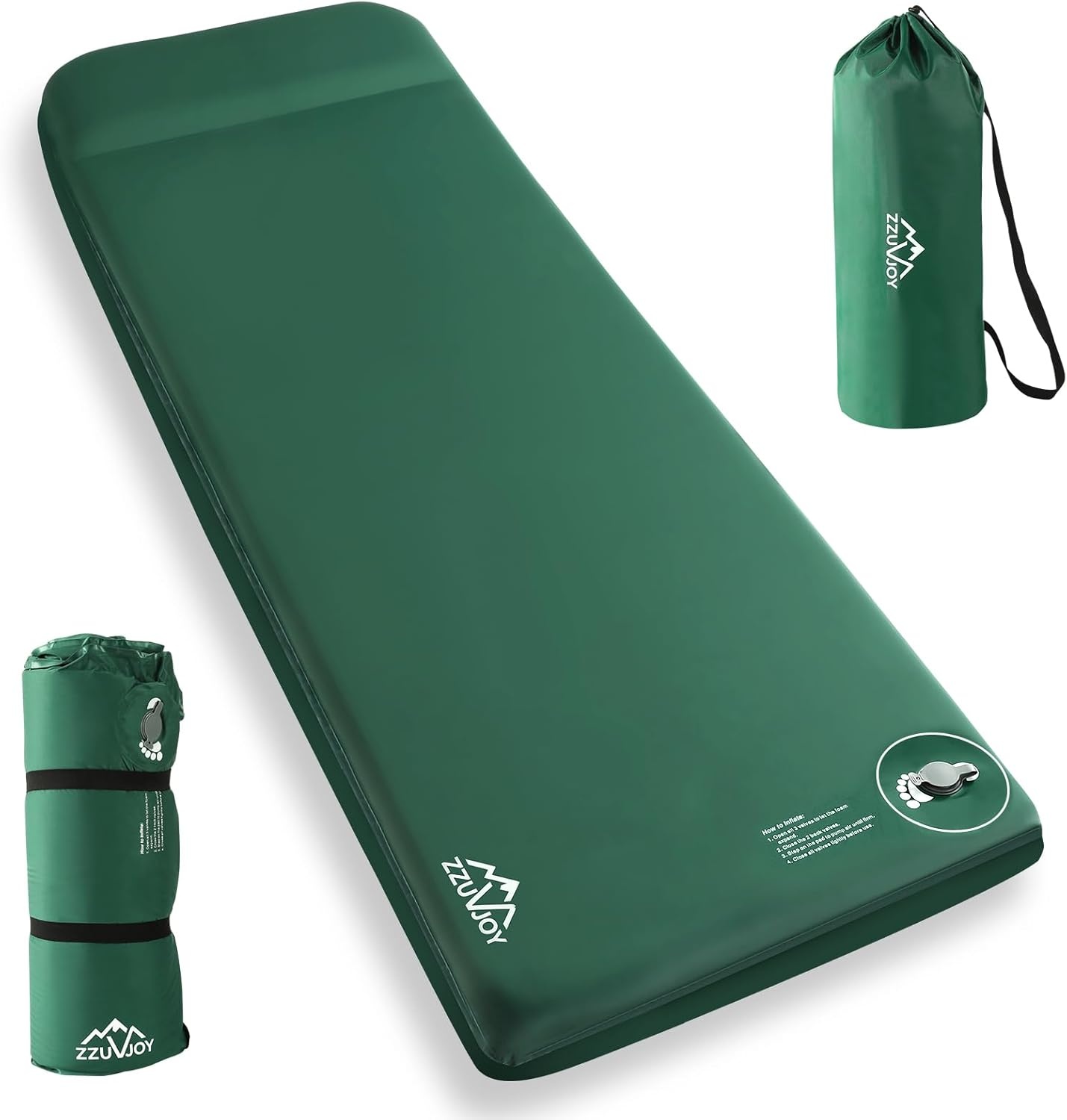 Memory Sleeping Pad, 3.1 Inch Ultra-Thick Foam, Self Inflating with Pillow