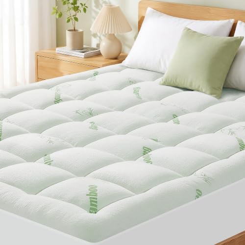 Mattress Pad Twin XL Size, Cooling Pillow Top Mattress Topper, Ultra Soft Viscose Made from Bamboo, Breathable for Hot Sleepers, Deep Pocket 8"-20", White