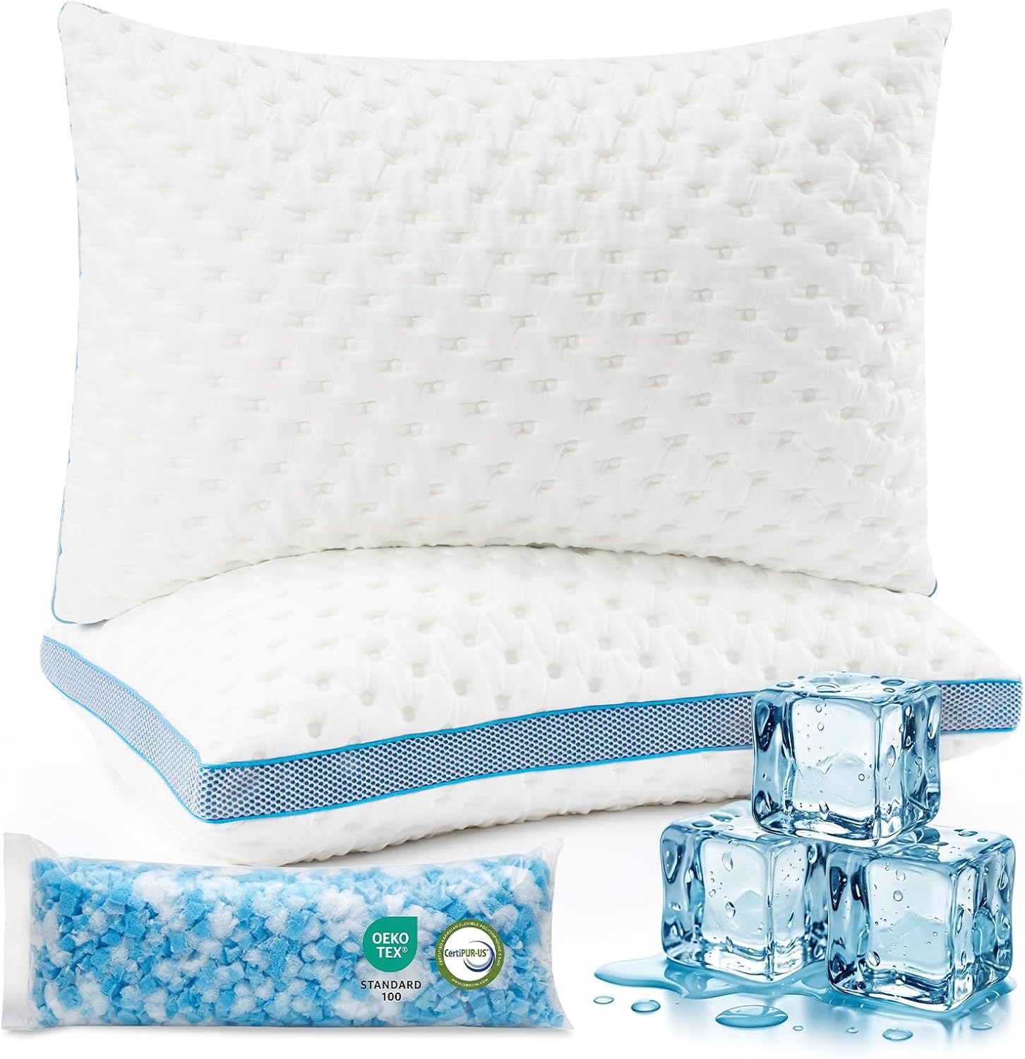 Resort Collection Cooling Shredded Foam Bed Pillows Queen Size Set of 2